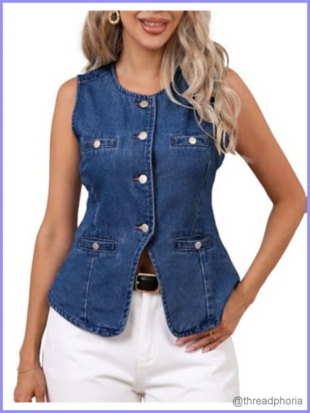 Women's Denim Vest Button Down Sleeveless Slim Fit Jean Tops